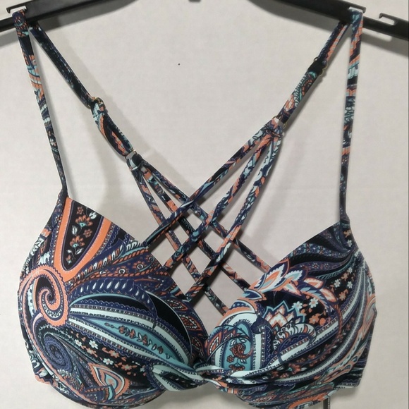 RELLECIGA CASHEW FLORAL PUSH UP STRAPPY BIKINI TOP with TWIST FRONT NWT - Picture 11 of 16